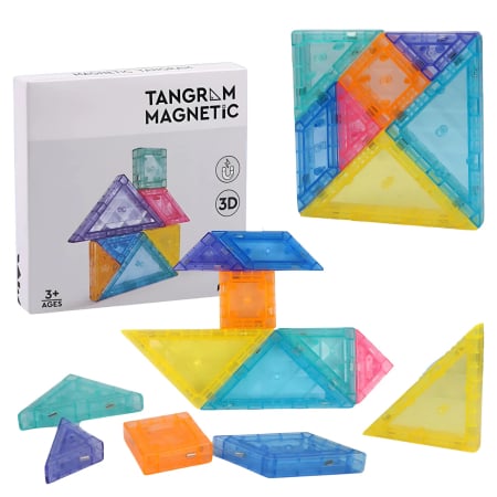 Jucarii DIY - Puzzle 3D, din plastic, magnetic, Tangram, 7 piese