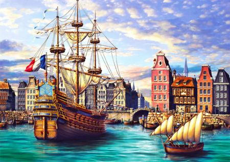 Puzzle 2D, din lemn, Nave in port, 505 piese [1]