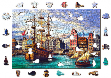 Puzzle 2D, din lemn, Nave in port, 505 piese [0]