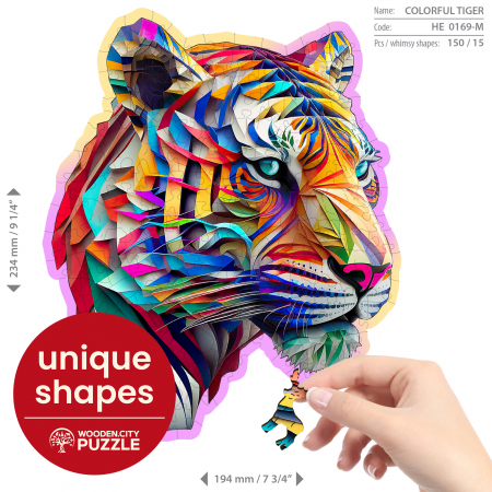 Puzzle 2D, din lemn, Tigru colorat, 150 piese [2]