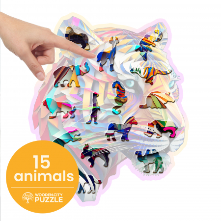 Puzzle 2D, din lemn, Tigru colorat, 150 piese [6]