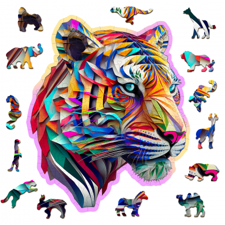 Puzzle 2D, din lemn, Tigru colorat, 150 piese [1]