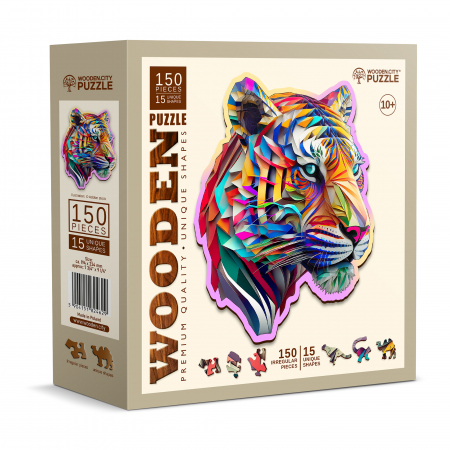 Puzzle 2D, din lemn, Tigru colorat, 150 piese [7]