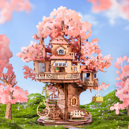 Puzzle 3D, din lemn, Casuta din copacul sakura, 535 piese [1]