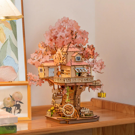 Puzzle 3D, din lemn, Casuta din copacul sakura, 535 piese [5]