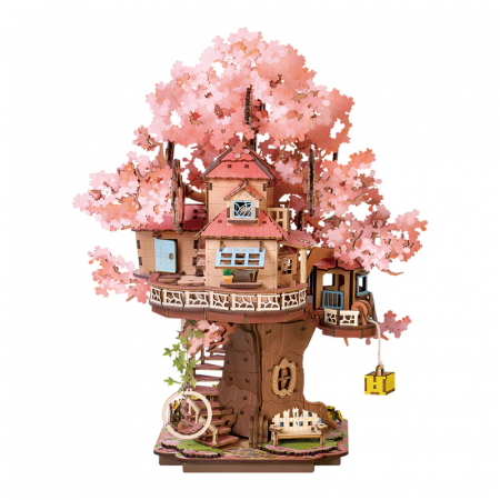 Casute DIY - Puzzle 3D, din lemn, Casuta din copacul sakura, 535 piese