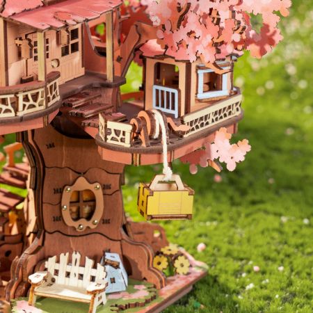 Puzzle 3D, din lemn, Casuta din copacul sakura, 535 piese [2]