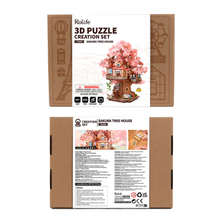 Puzzle 3D, din lemn, Casuta din copacul sakura, 535 piese [10]