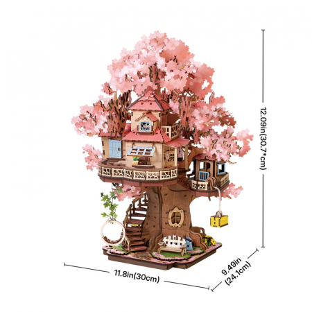 Puzzle 3D, din lemn, Casuta din copacul sakura, 535 piese [3]