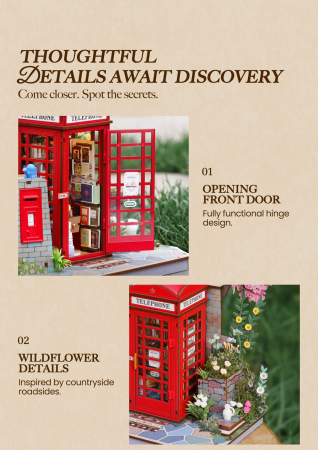 Puzzle 3D, Casuta DIY, Cabina telefonica cu flori si carti, 116 piese [8]