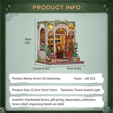 Book nook, Cotor de carte DIY, Libraria Viata Verde, 196 piese [8]