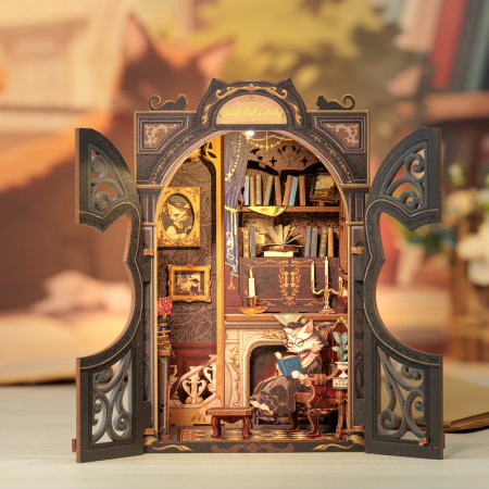 Casute DIY - Book  Nook, Cotor de carte DIY, Biroul contelui pisica, 121 piese