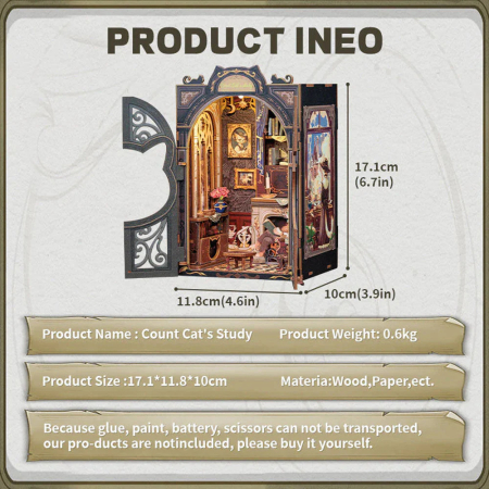 Book  Nook, Cotor de carte DIY, Biroul contelui pisica, 121 piese [12]