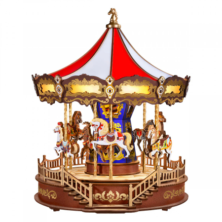 Cutiute muzicale - Puzzle 3D, cutiuta muzicala, din lemn, Carusel muzical, 265 piese