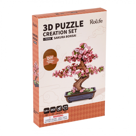 Puzzle 3D, din lemn, Bonsai Sakura, 263 piese [8]