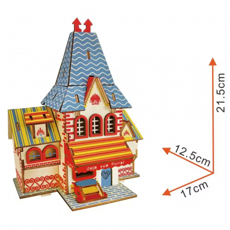 Puzzle 3D, din lemn, Vila cu flori, 59 piese [1]