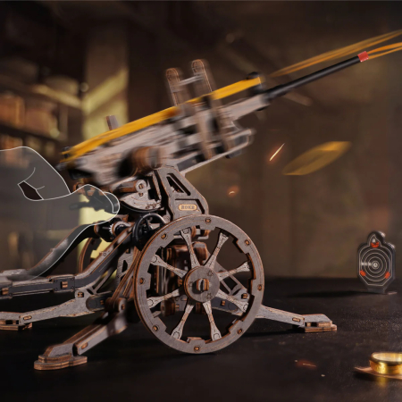 Puzzle 3D Mecanic, din lemn, Tun antiaerian, 133 piese [5]