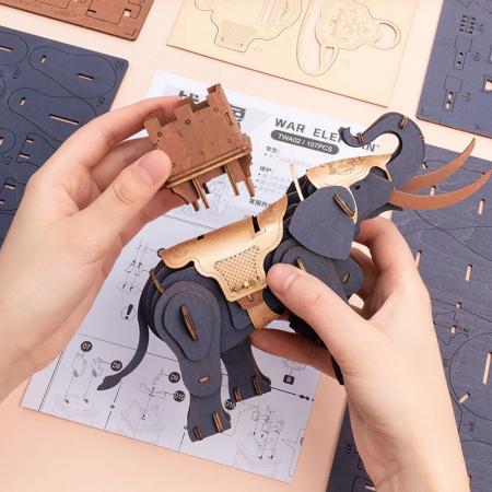 Puzzle 3D, din lemn, Elefant de lupta [4]