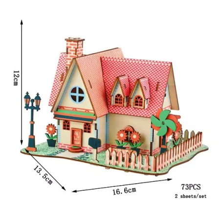 Puzzle 3D, din lemn, Vila cu floarea soarelui, 73 piese [1]