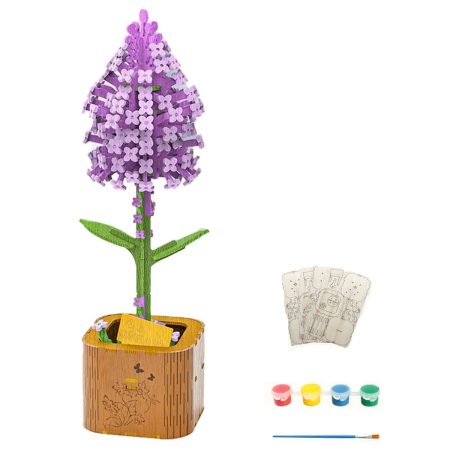 Casute DIY - Puzzle 3D, din lemn, Liliac, 162 piese
