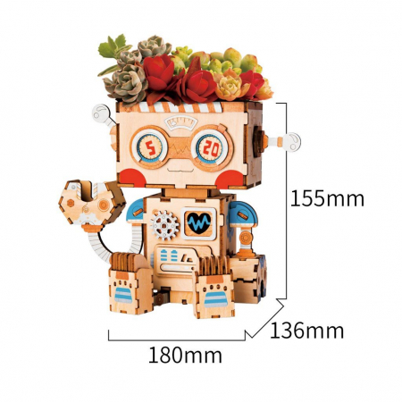 Puzzle 3D din lemn, Ghiveci - robotel, 112 piese [1]