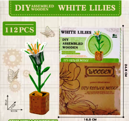 Puzzle 3D, din lemn, Crin alb, 112 piese [3]