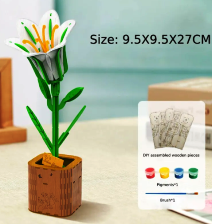 Puzzle 3D, din lemn, Crin alb, 112 piese [1]