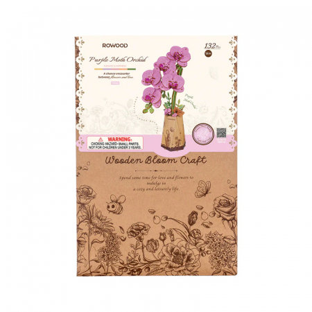 Puzzle 3D, din lemn, Orhidee roz, 132 piese [6]