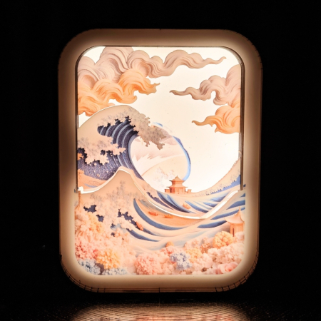 Puzzle 3D, din lemn, lampa de veghe, Valul de la Kanagawa, 12 piese [3]