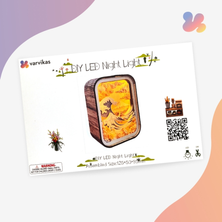 Puzzle 3D, din lemn, lampa de veghe, Valul de la Kanagawa, 12 piese [2]