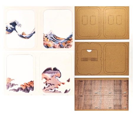 Puzzle 3D, din lemn, lampa de veghe, Valul de la Kanagawa, 12 piese [1]