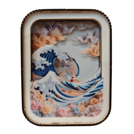 Puzzle 3D - Puzzle 3D, din lemn, lampa de veghe, Valul de la Kanagawa, 12 piese