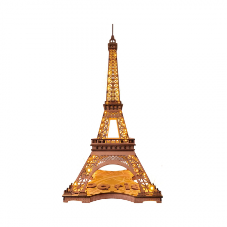 Puzzle 3D - Puzzle 3D, din lemn, Noaptea peste Turnul Eiffel, 164 piese