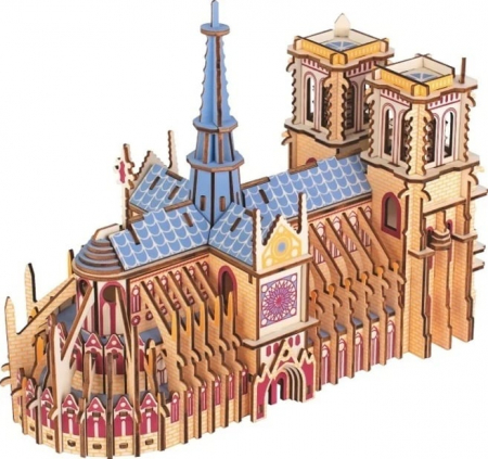Casute DIY - Puzzle 3D, din lemn, Catedrala Notre Dame, 216 piese