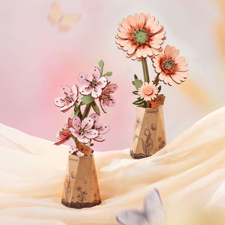 Puzzle 3D, din lemn, Gerbera portocalie, 132 piese [1]