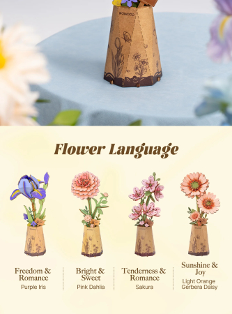 Puzzle 3D, din lemn, Iris violet, 73 piese [6]