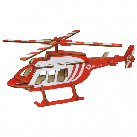 Puzzle 3D - Puzzle 3D , din lemn, Elicopter medical, 40 piese