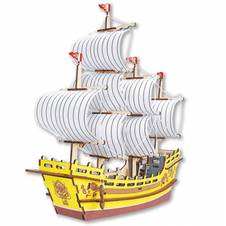 Puzzle 3D - Puzzle 3D, din lemn, Vaporul comerciantilor de matase, 77 piese
