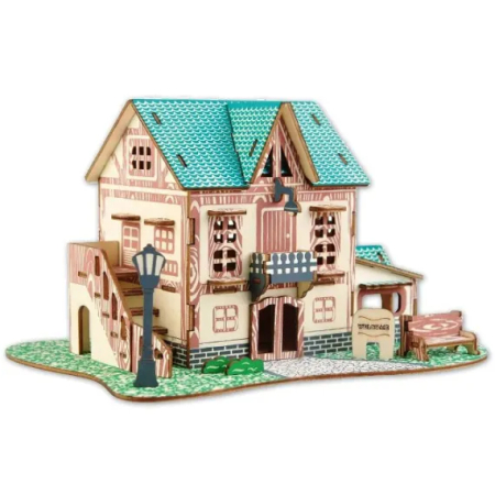 Casute DIY - Puzzle 3D, din lemn, Hanul cu stele, 74 piese