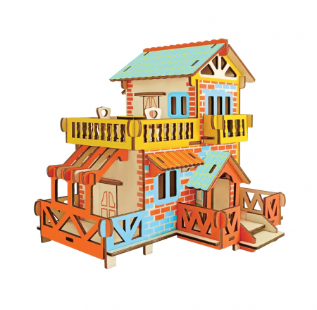 Casute DIY - Puzzle 3D, din lemn, Casuta la tara, 73 piese