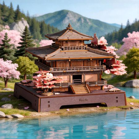 Puzzle 3D, din lemn, Pagoda cu sakura, 235 piese [1]