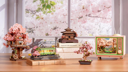Puzzle 3D, din lemn, Pagoda cu sakura, 235 piese [3]