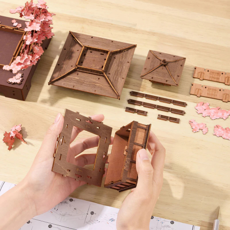 Puzzle 3D, din lemn, Pagoda cu sakura, 235 piese [4]
