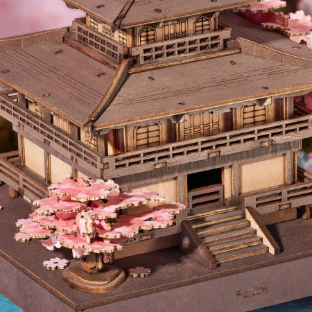 Puzzle 3D, din lemn, Pagoda cu sakura, 235 piese [5]