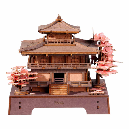 Puzzle 3D - Puzzle 3D, din lemn, Pagoda cu sakura, 235 piese