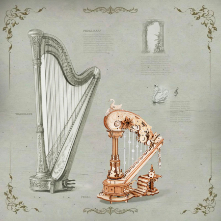 Puzzle 3D Mecanic, cutiuta muzicala, Harpa magica, 350 piese [7]