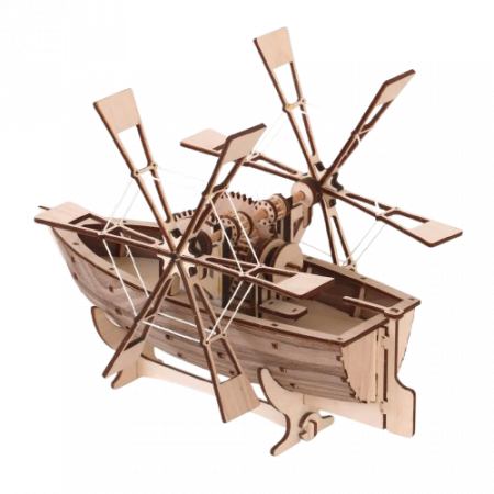 Produse / Puzzle 3D, mecanic, din lemn, Barca cu pedale - Da Vinci, 85 piese