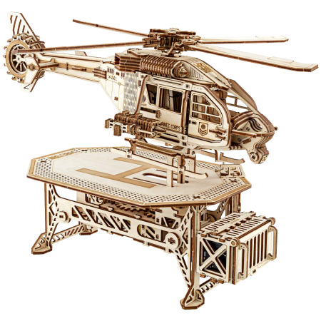 Puzzle 2&3D - Puzzle 3D, electric, din lemn, Elicopter Thunder Chopper, 485 piese