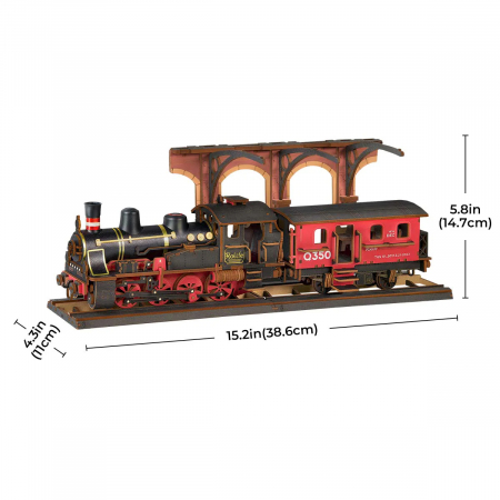 Puzzle 3D, mecanic, din lemn, Tren cu aburi, 405 piese [1]