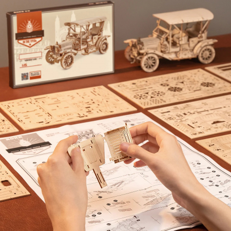 Puzzle 3D, mecanic, din lemn, Masina de epoca, 298 piese [3]